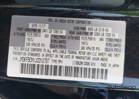 2018 Mazda Cx-5 Touring from USA, damaged, VIN JM3KFBCMXJ0312787